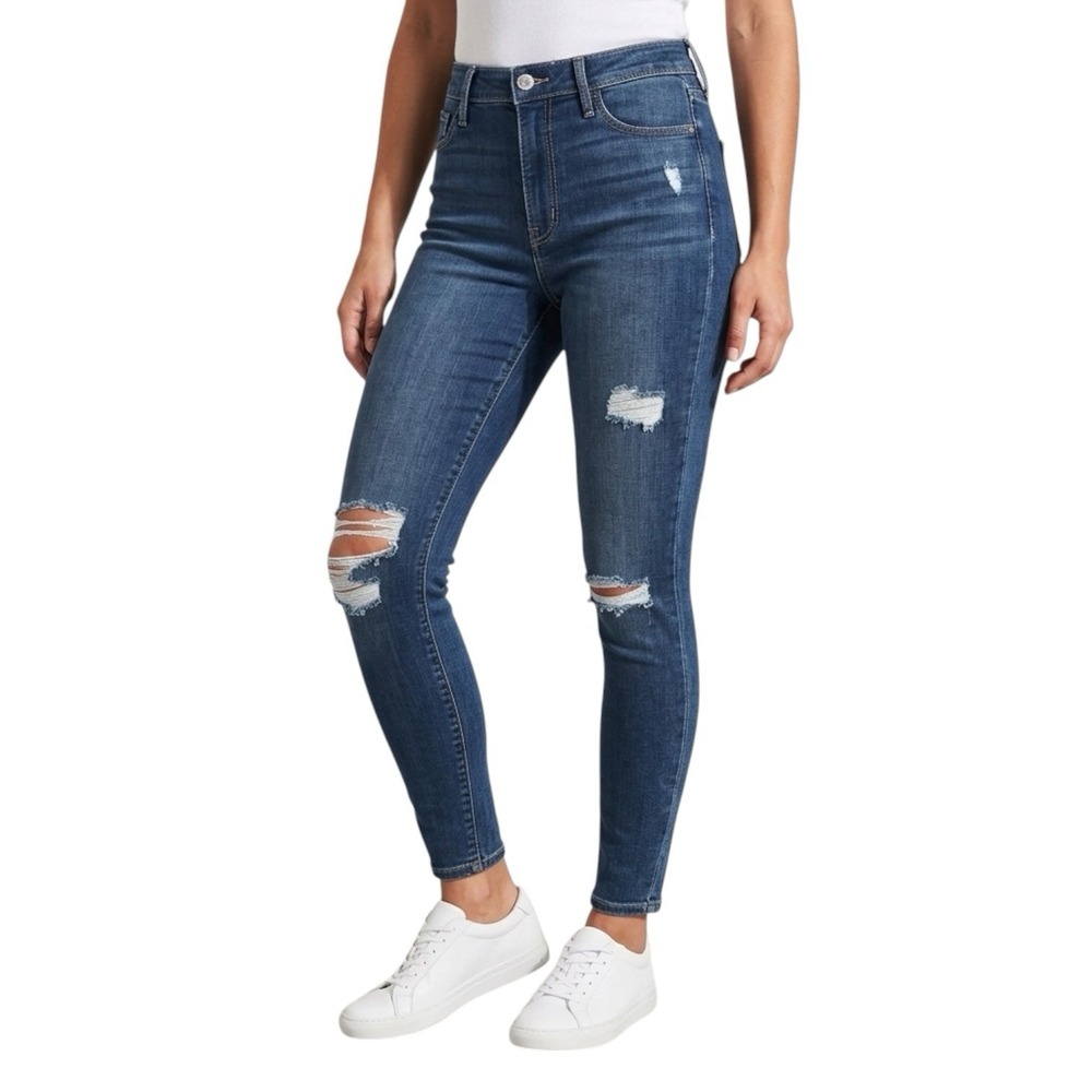 HOLLISTER High Rise Jean Legging sz 13R / W31 x L28 Dark Blue Distressed NWT